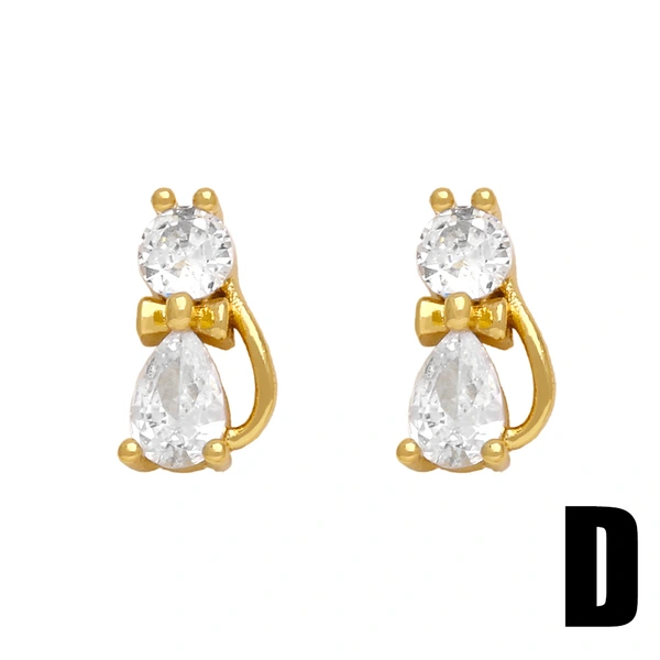 Simple, exquisite, small, diamond-studded zircon, star, lightning, flower, cat, earrings, niche, mini earrings ert30