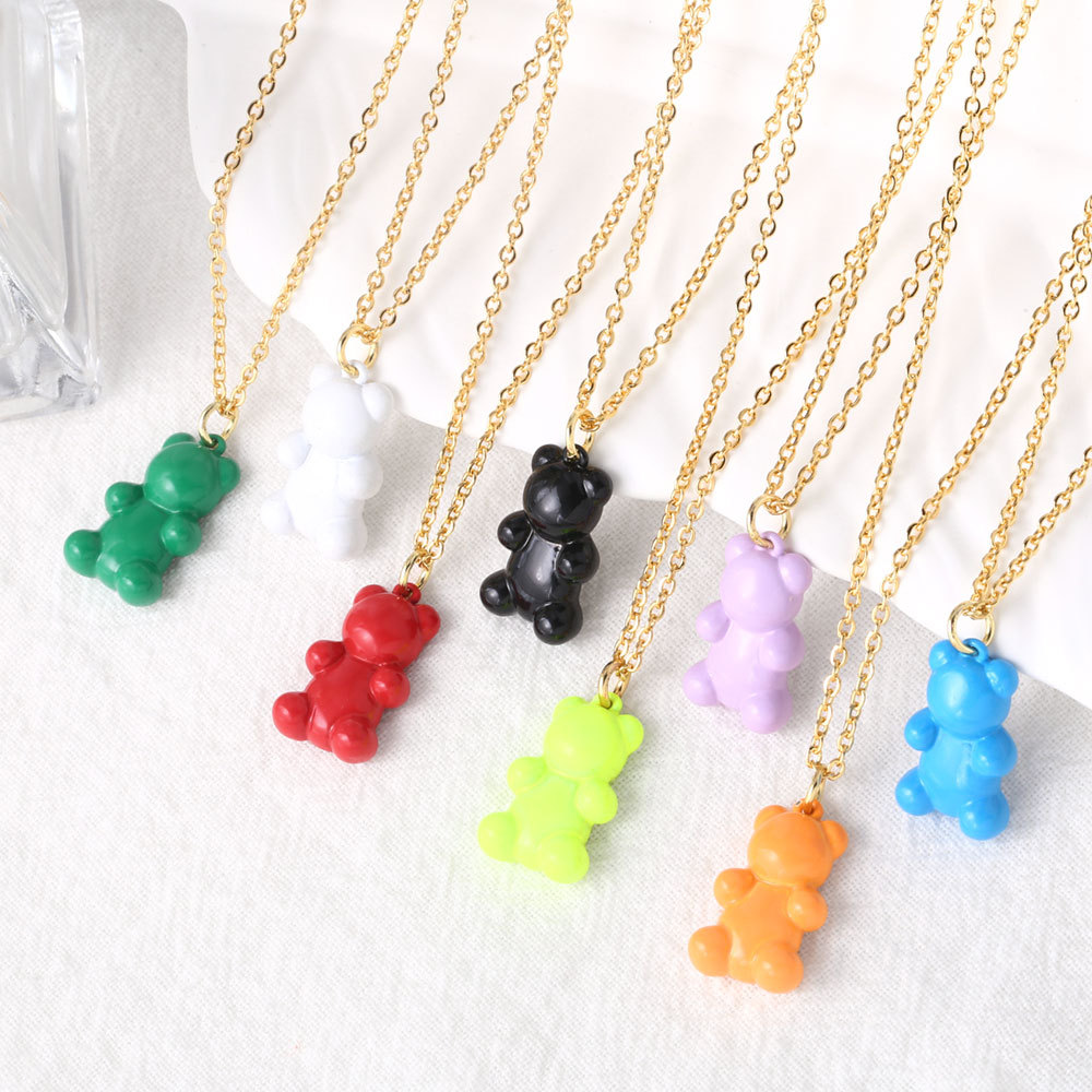 AS jewelry European and American color oil drop bear gold-plated pendant necklace clavicle chain nkb453 necklace