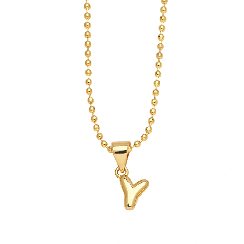 Hot sale 26 letters necklace female copper plated real gold polished letter pendant clavicle chain nkq67