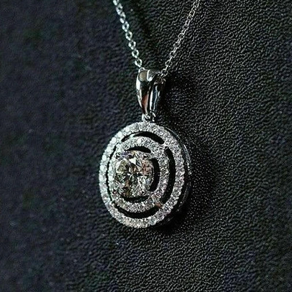 European and American new fashion round pendant necklace for women Korean style simple zircon sweater chain clavicle chain