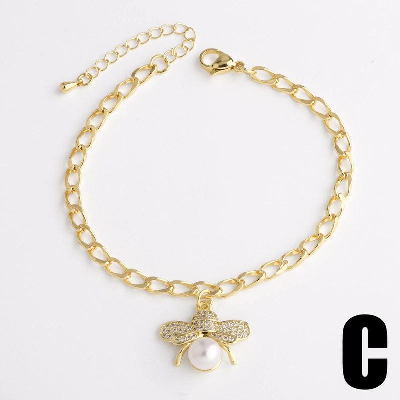 Hot selling jewelry full of zircon pearl bee insect pendant bracelet hand jewelry brm89 bracelet