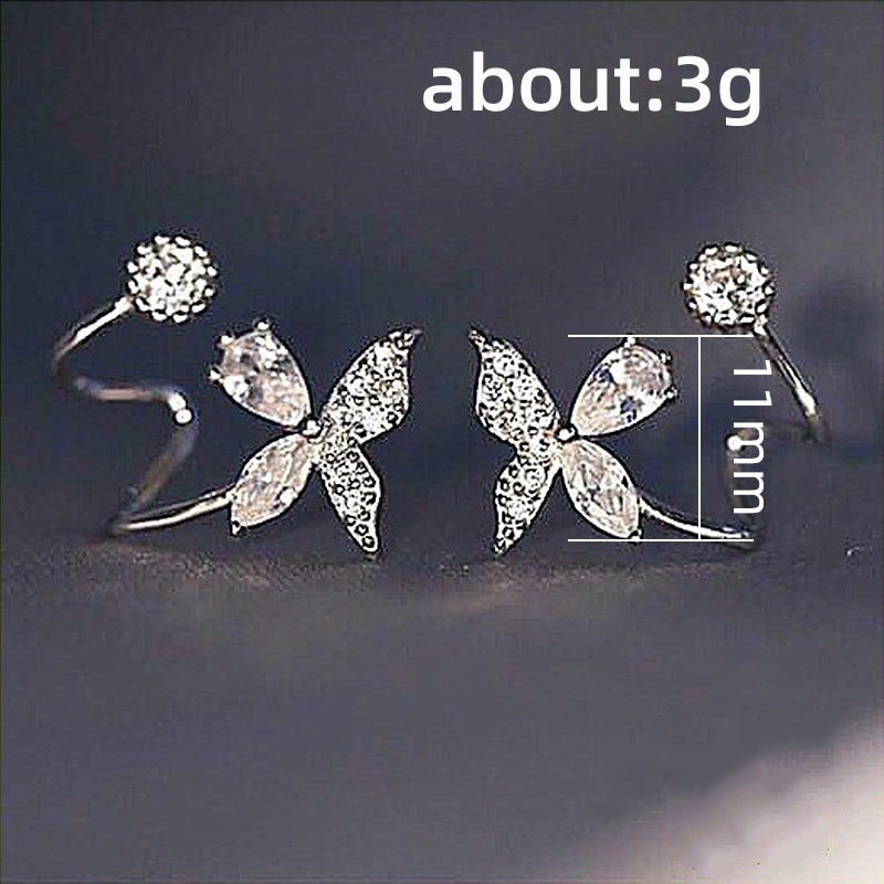  Hot sale Korean Dongdaemun style flower-shaped zircon ear clips for women, simple and versatile earrings