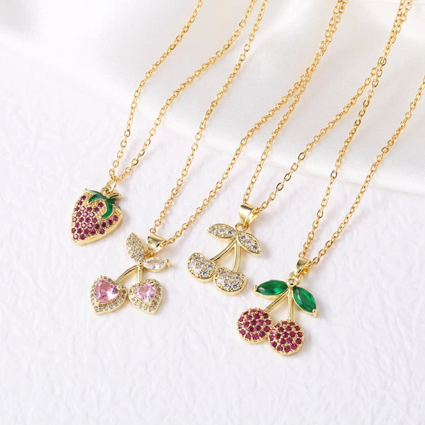 AS jewelry Europe and the United States hot selling full zircon fruit cherry strawberry pendant necklace clavicle chain female nkb203