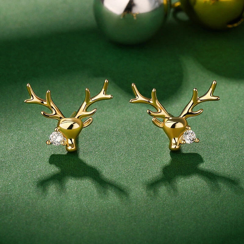  Cute big deer antler earrings for women Christmas holiday trendy earrings with micro-inlaid zircon fashion earrings