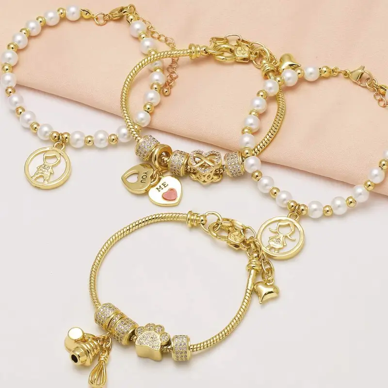 Clearance jewelry Europe and the United States hot selling pearl bracelet gold-plated full zircon boy girl love bracelet brb88