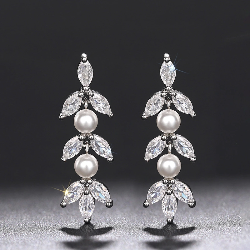  Tassel long light luxury style high-end earrings floral beads exquisite earrings elegant temperament style jewelry