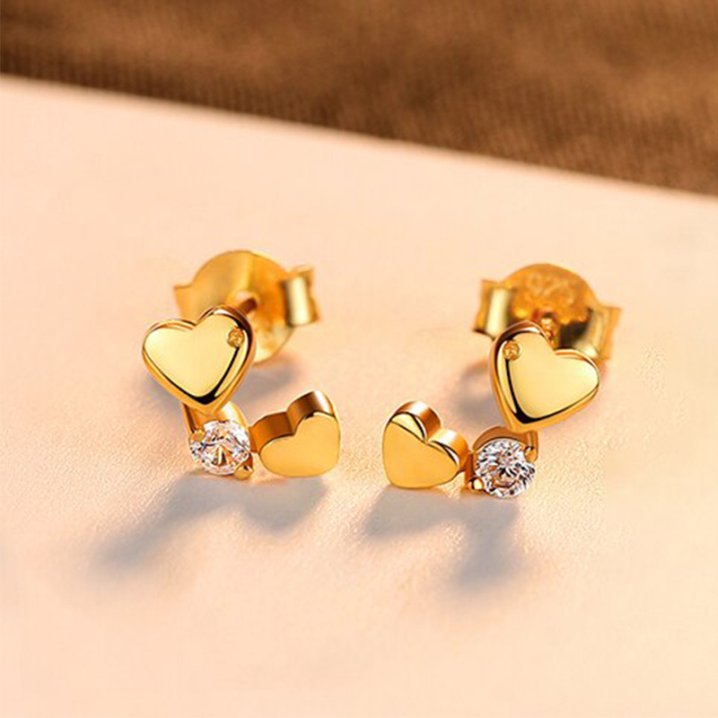 Xiaohongshu live broadcast new creative heart-to-heart zircon earrings versatile student earrings