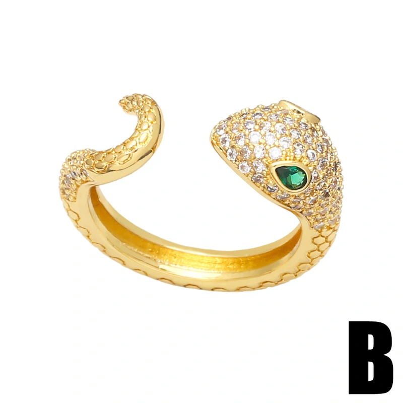 Clearance sale personalized colored zircon ring European and American diamond geometric snake shape open ring female rip58