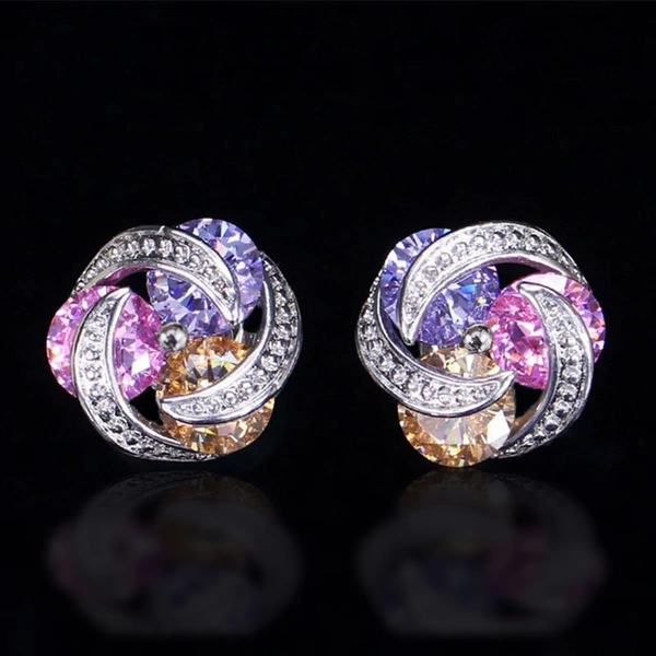 European and American hot-selling fashion mix and match colorful zircon earrings for women, daily versatile earrings