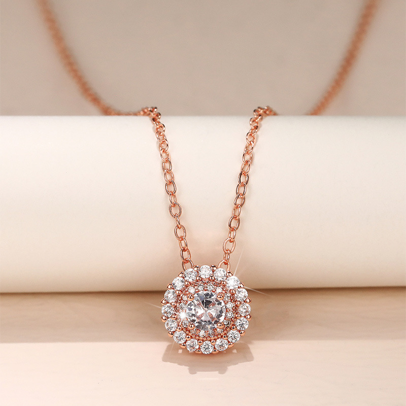 Hot selling new clavicle necklace copper plated rose gold micro inlaid zircon necklace for women