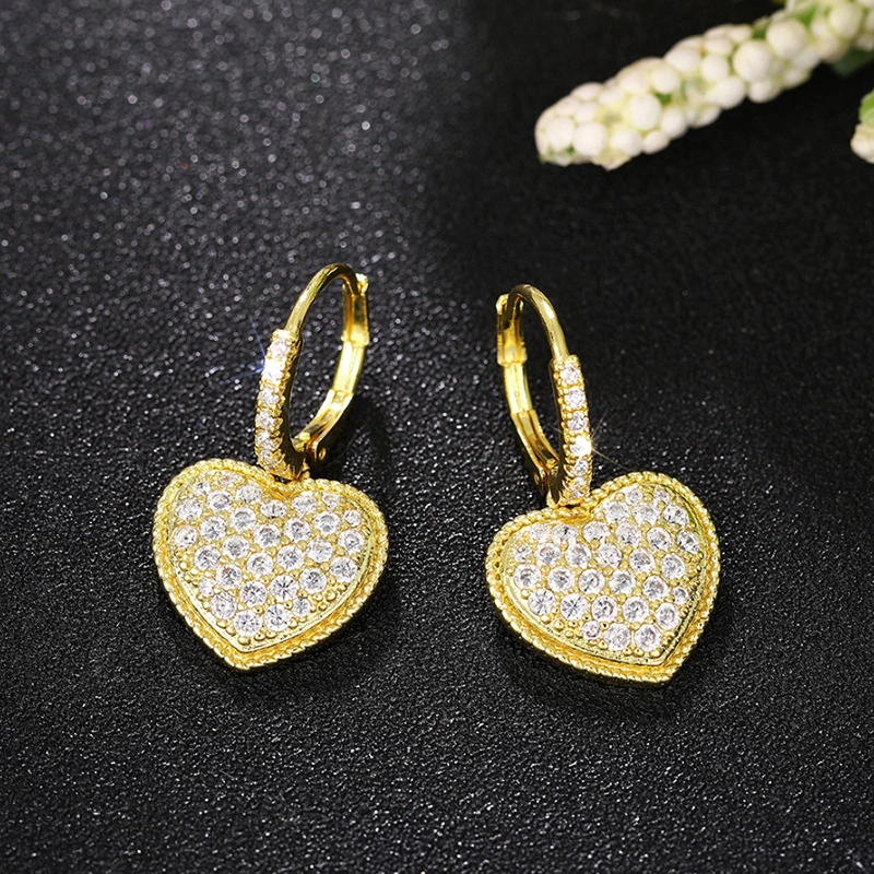  Manufacturers wholesale heart earrings for women micro-inlaid zircon shiny earrings fashionable light luxury princess hot selling style