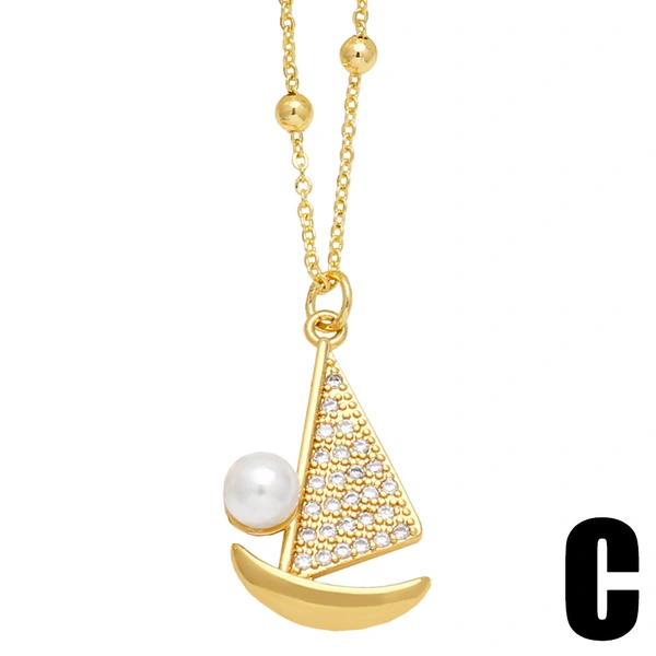 European and American personality sailboat necklace niche high-end pearl star beach clavicle chain pendant nkq32