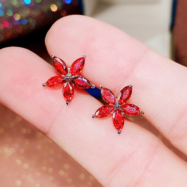 Korean version of the colorful star earrings sweet flower five-pointed star ladies earrings energetic girl student earrings