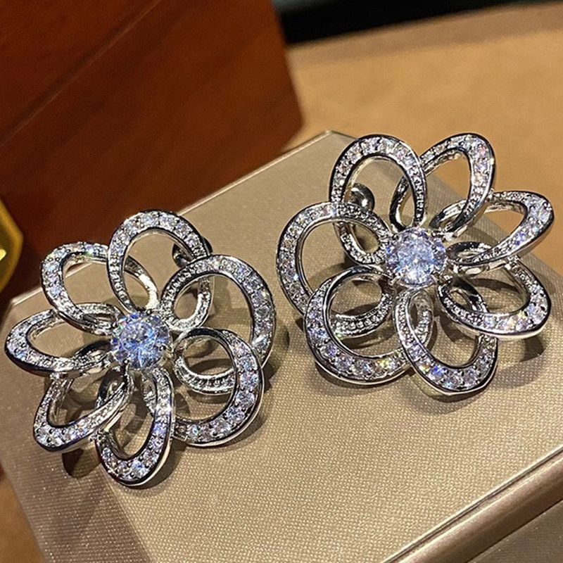  European and American line flower earrings for women light luxury style design earrings inlaid with zircon elegant earrings