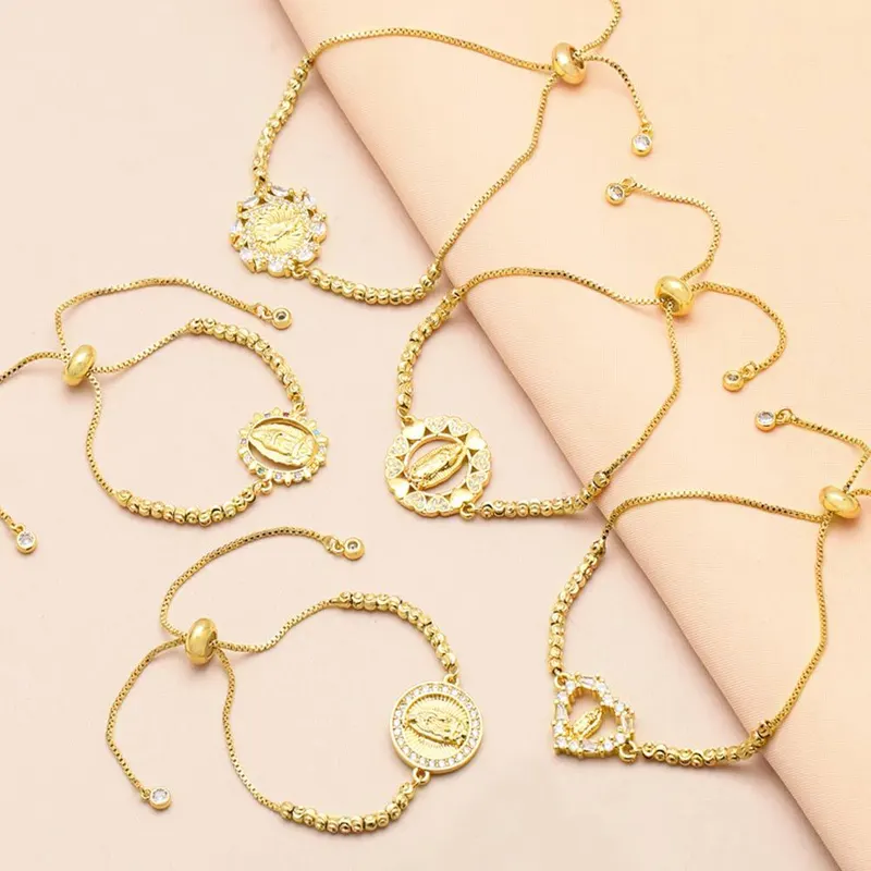 AS jewelry European and American love Virgin Mary zircon bracelet female copper plated 18K real gold bracelet jewelry accessories brf28