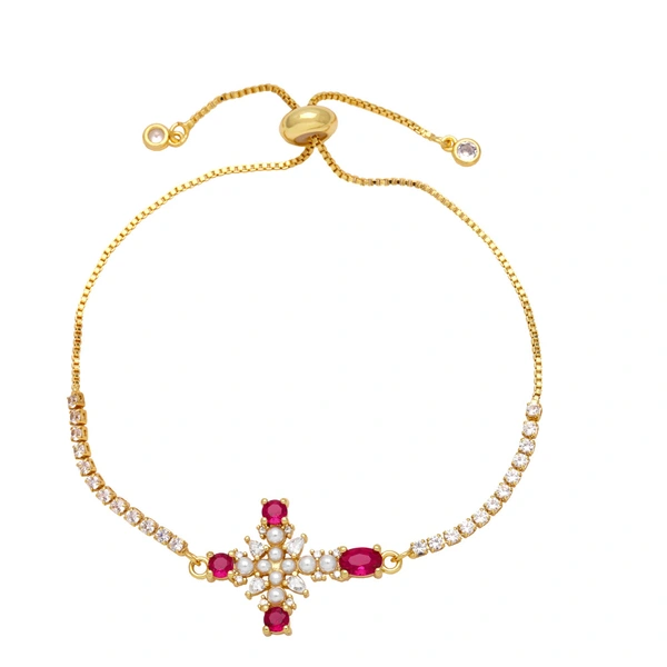 European and American jewelry personality retro micro-inlaid zircon pearl cross bracelet temperament versatile jewelry brk09