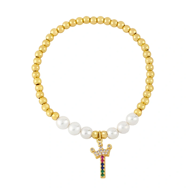 26 English letters bracelet female European and American copper beads pearl elastic bracelet fashion crown letter bracelet brf80