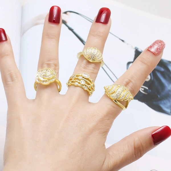 AS jewelry copper plated real gold flower shell full of zircon open ring ring rij49 ring