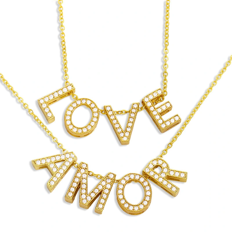 Simple and compact LOVE letter necklace female creative inlaid zircon love AMOR clavicle pendant clavicle chain nku66