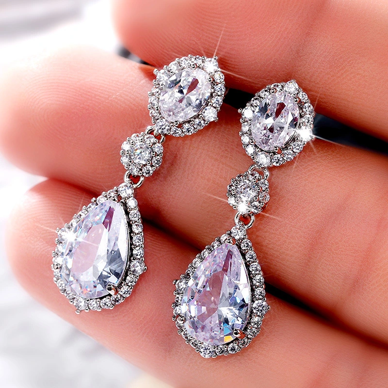 2021 New Temperament Earrings Korean Fashion Versatile Water Drop Zircon Earrings Women's Anniversary Celebration Jewelry