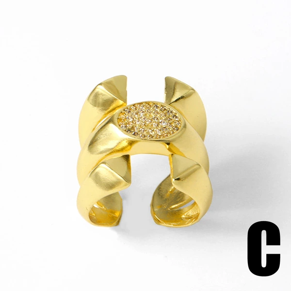 AS jewelry smooth double-layer ring copper plated 18k gold inlaid zircon irregular ring rih09