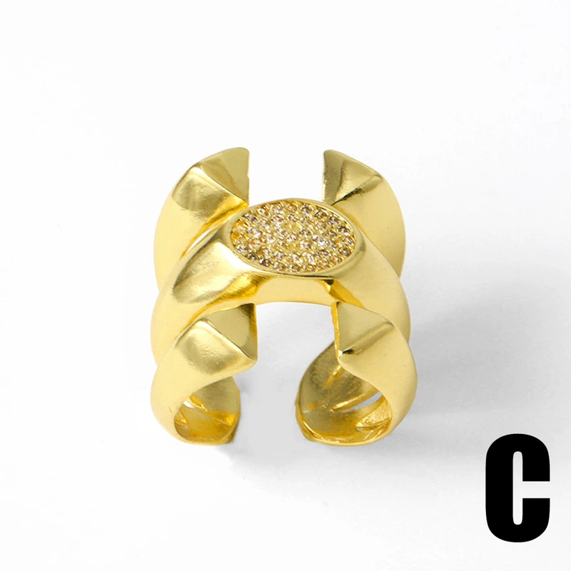 AS jewelry smooth double-layer ring copper plated 18k gold inlaid zircon irregular ring rih09