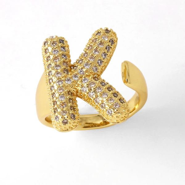 AS jewelry 26 English letters ring female gold-plated full zircon open ring rih31