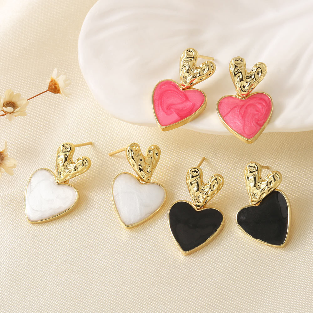 AS jewelry copper plated 18k gold love heart-shaped oil drop earrings earrings earrings female ers63