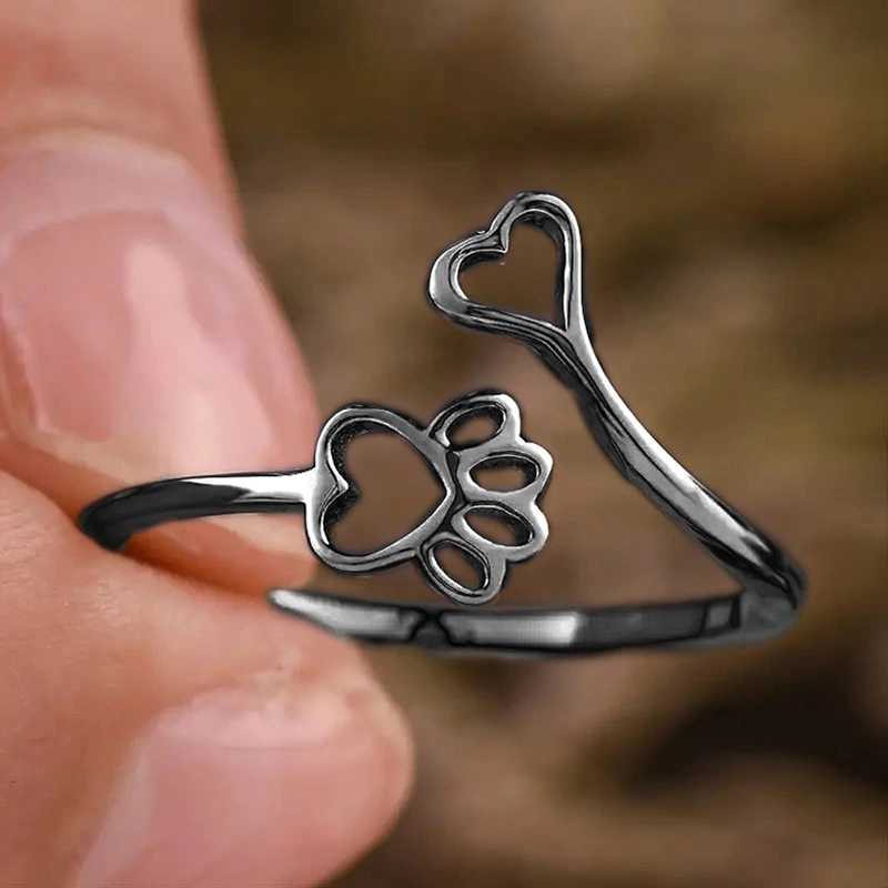 Cute cat claw heart open ring cute style gift design ring student ring female