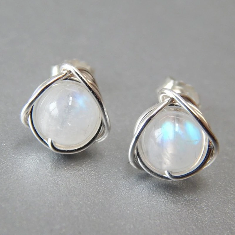  European and American colorful imitation moonstone earrings for women fashion personality sweet jewelry line design earrings