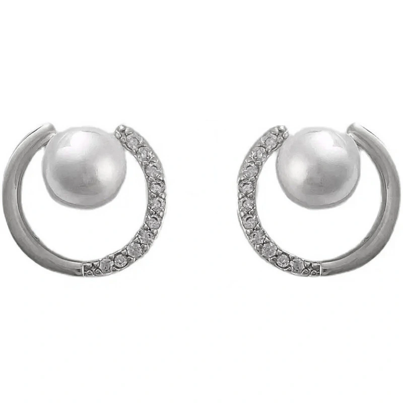  Ladies imitation pearl earrings for women, circle design, micro-inlaid zircon earrings, exquisite and fashionable earrings