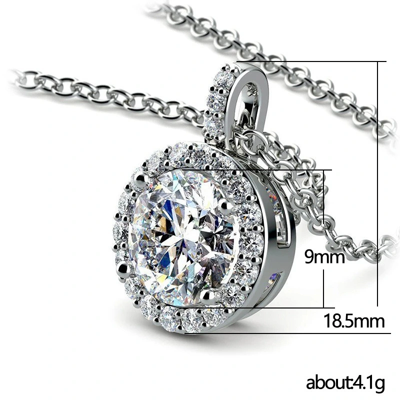 New European and American classic round zircon pendant clavicle chain copper plated white gold simulated diamond necklace