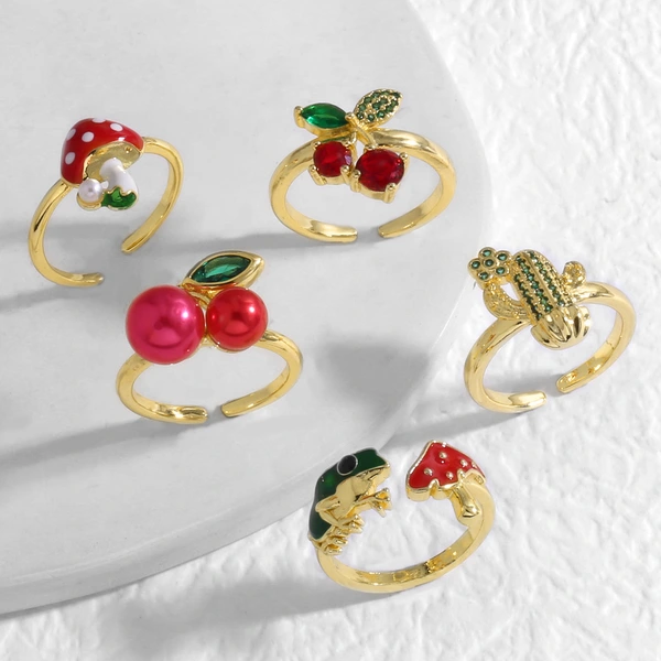 AS jewelry oil drop fruit cherry mushroom ring copper plated 18k gold ring rir43 ring