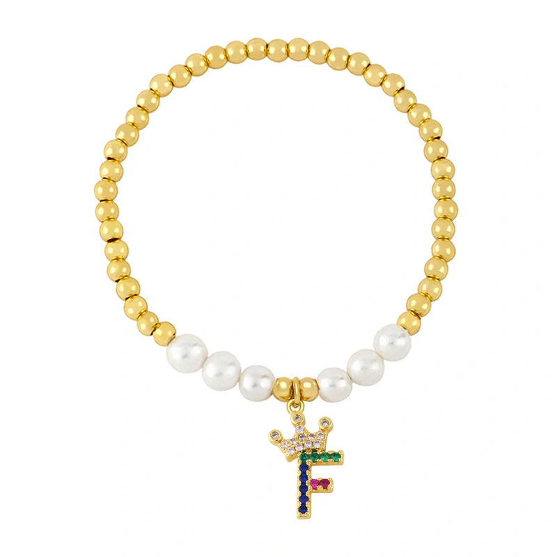 26 English letters bracelet female European and American copper beads pearl elastic bracelet fashion crown letter bracelet brf80