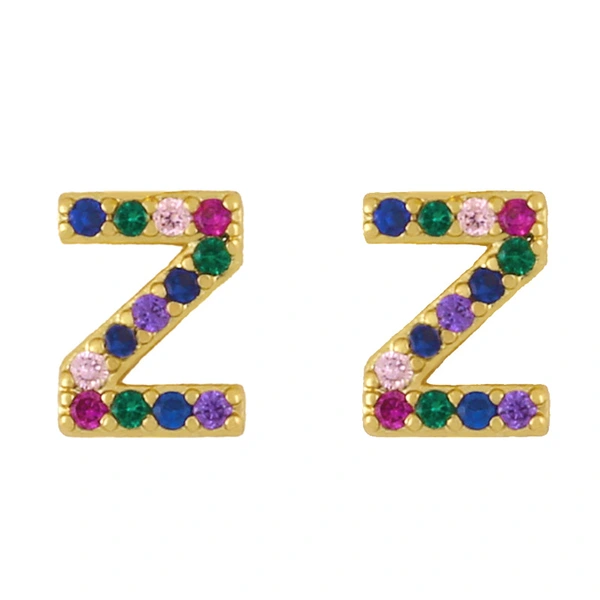 New European and American fashion 26 letters earrings original personality inlaid with colored zircon letter earrings erw62