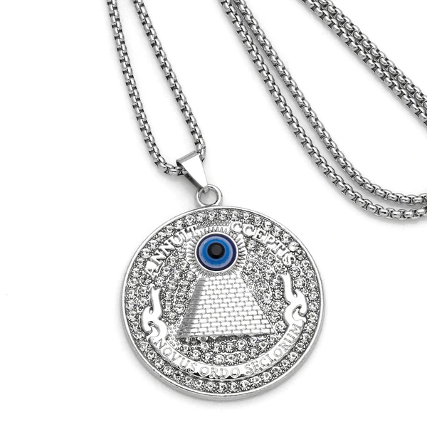 European and American new devil eye necklace men's trendy hip-hop long necklace pendant alloy jewelry nkt37
