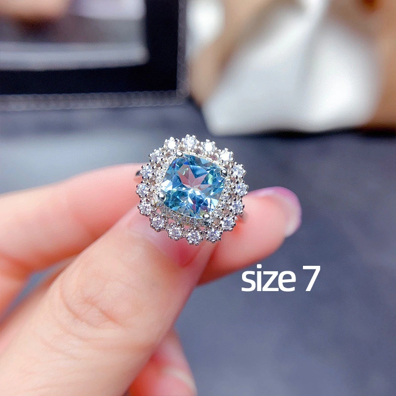 Internet celebrity live jewelry set luxury colored zircon necklace sea blue earrings and ring set