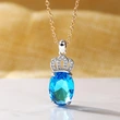   New elegant crown pendant necklace for women four-claw copper plated white gold inlaid sea blue zircon necklace