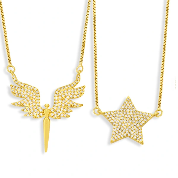 Angel Wings Necklace Hot Sale Zircon Necklace European and American Fashion Pentagram Necklace Female nkv43