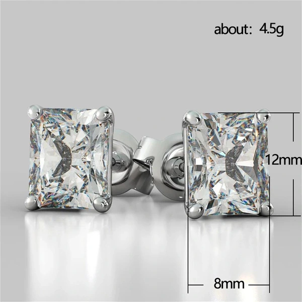 2021 new earrings classic four-claw square diamond zircon earrings copper plated white gold simple earrings