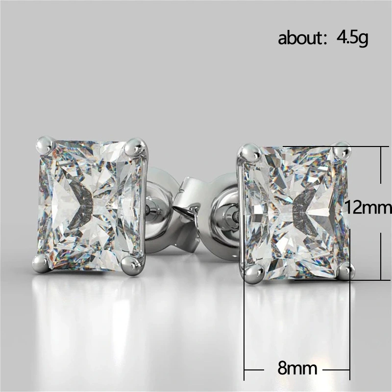 2021 new earrings classic four-claw square diamond zircon earrings copper plated white gold simple earrings