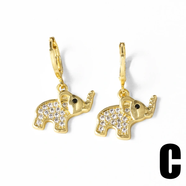 AS Jewelry Hot Selling Copper Plated 18K Gold Full Zircon Elephant Pendant Earrings Era058