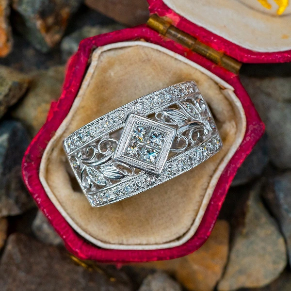 Retro ethnic style wide ring geometric diamond quadrilateral fashion ring branch vine female ring