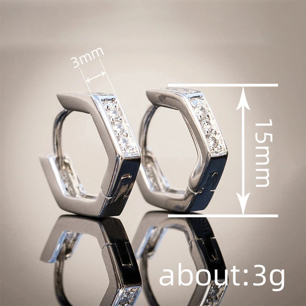  European and American simple hexagonal earrings geometric design zircon ladies jewelry daily matching earrings