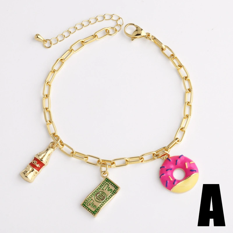 AS jewelry new hot selling oil dripping donut dollar pendant bracelet hand jewelry brf44 bracelet