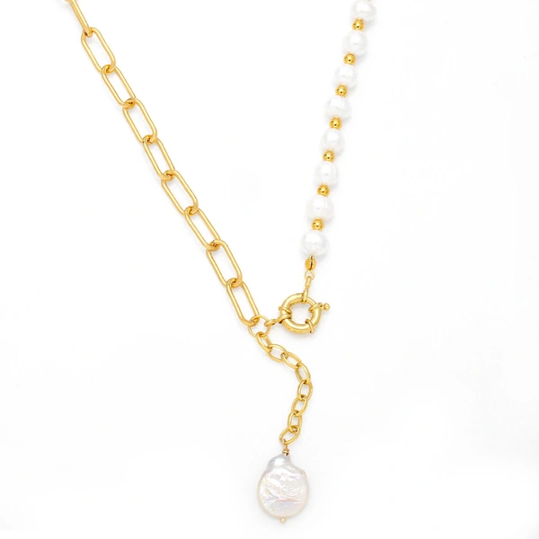 European and American sweet cool style necklace splicing pearl clavicle chain niche design hip hop temperament necklace nkb483