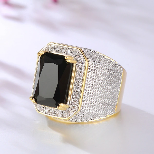 European and American zircon inlaid hip-hop domineering square men's ring fashionable retro versatile trendy men's ring source manufacturer