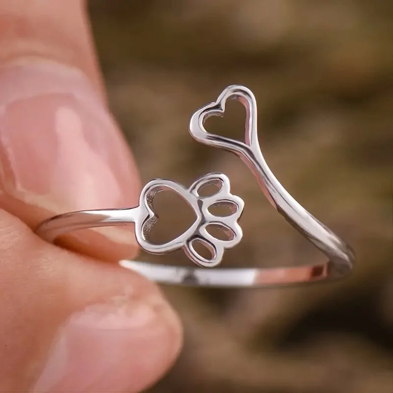 Cute cat claw heart open ring cute style gift design ring student ring female