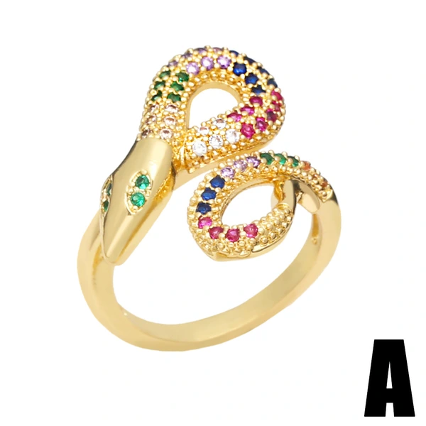 Clearance sale personalized colored zircon ring European and American diamond geometric snake shape open ring female rip58
