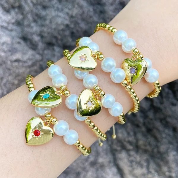 AS jewelry bracelet pearl heart bracelet female gold-plated colored zircon hand jewelry bre75
